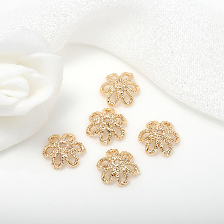10 hohle florale Perlenkappenbecher 14K GF Charm Beadwork Spacer