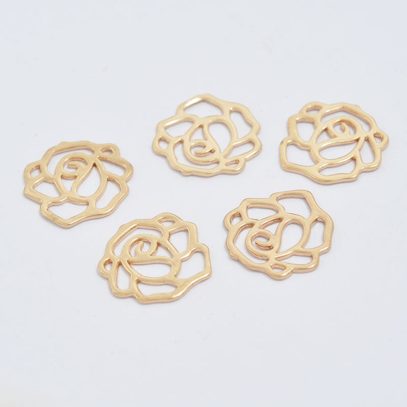 20 pendentif à breloque pièce florale rose creuse 14K GF