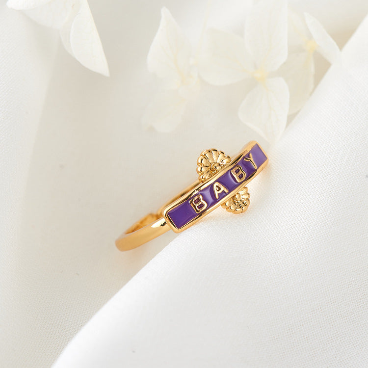 2 bague de déclaration de bébé à cercle ouvert émail époxy 14K GF