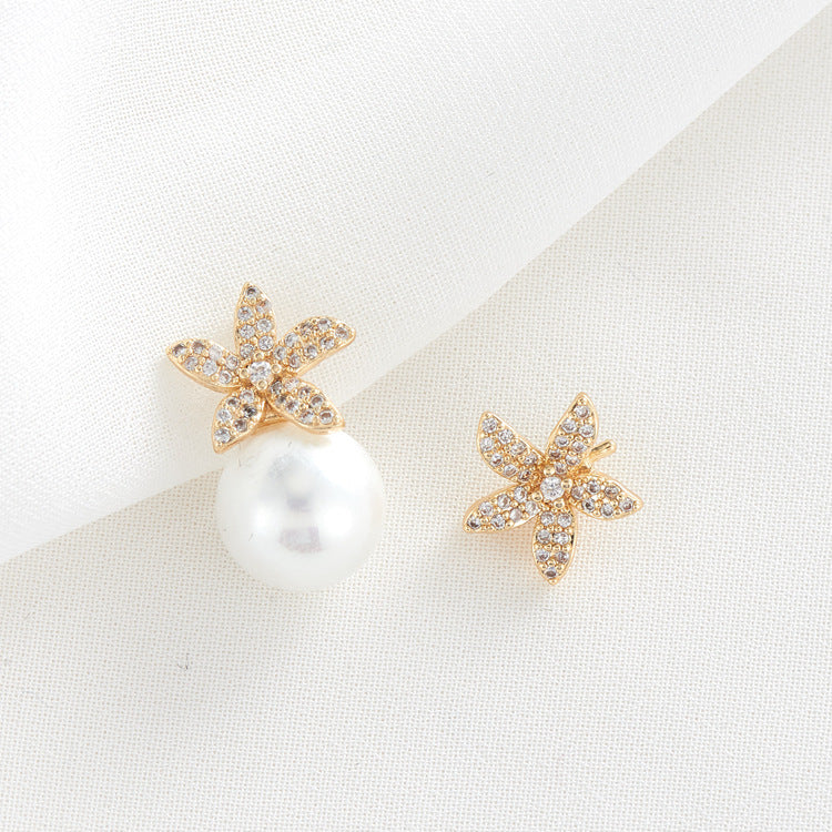 2 Floral Dragonfly Crown Charm Pendant Rhinestone Embellished 14K GF Half Drilled Pearl Bead Blank