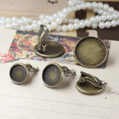 50 Plain Edge Bezel Cup Ear Snap Clip Earrings 18KGP 10mm 12mm 14mm 16mm 18mm Round Cabochon Blank Base Gemstone Piece Setting