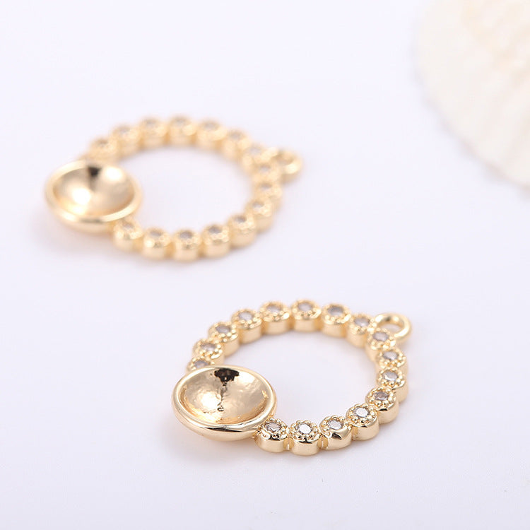 2 pendentifs à breloques ronds en strass ornés de strass 14K GF sans trou, perle vierge