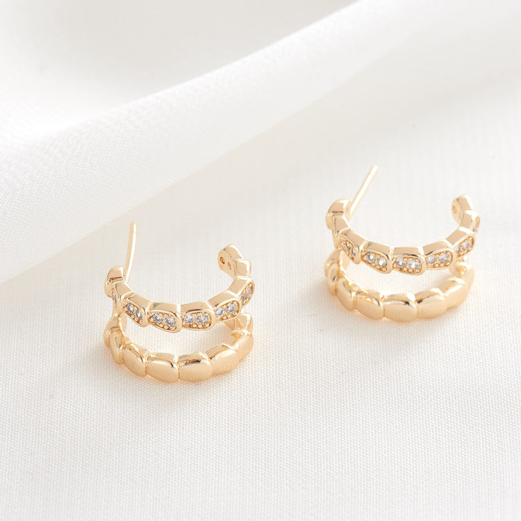 4 Semi Circle Dragonfly Tail Stud Earrings Rhinestone Embellished 14K GF Earing