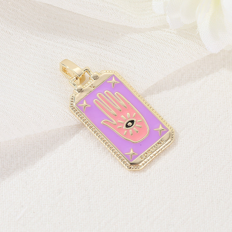 2 Star Moon Hamsa Tarot Charm Pendant Enamel Epoxy 14K GF