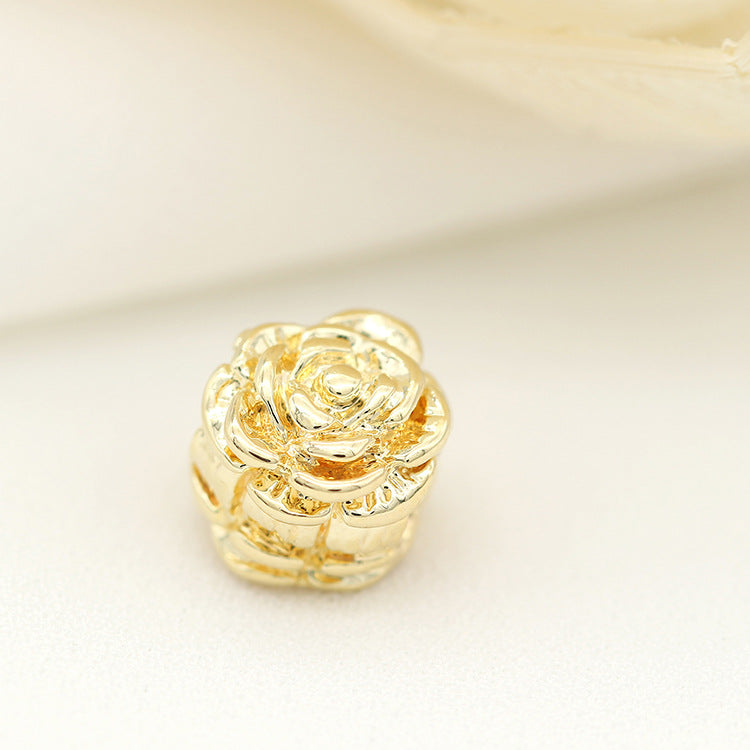 2 breloques en perles florales roses, espaceur de perles 14 carats GF