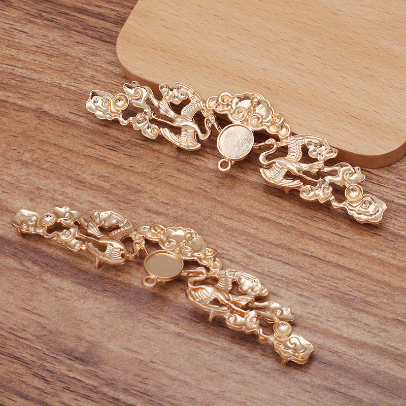 10 Multi Looped Crane Cloud Charm Hair String Buckle 18KGP 10mm Round Cabochon Blank Base Gemstone Piece Setting
