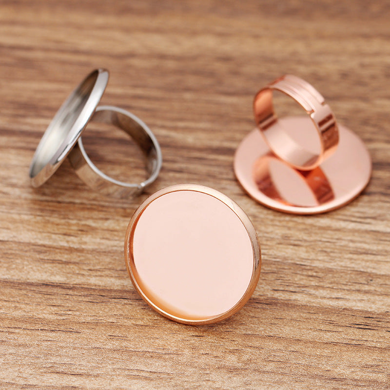 Bague circulaire ouvrable à bord uni, 100, 18KGP, cabochon rond de 25mm, Base vierge, sertissage de pierres précieuses