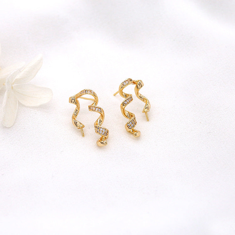 4 boucles d'oreilles à tige en spirale ornées de strass 14K GF, boucles d'oreilles à moitié percées, perle vierge