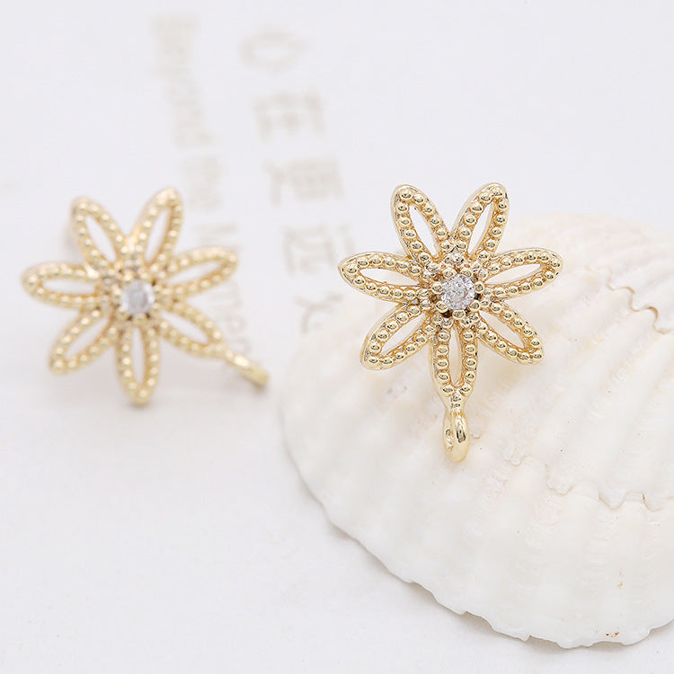 4 boucles d'oreilles florales creuses avec boucle strass embellies 14K GF boucle d'oreille demi-percée perle vierge