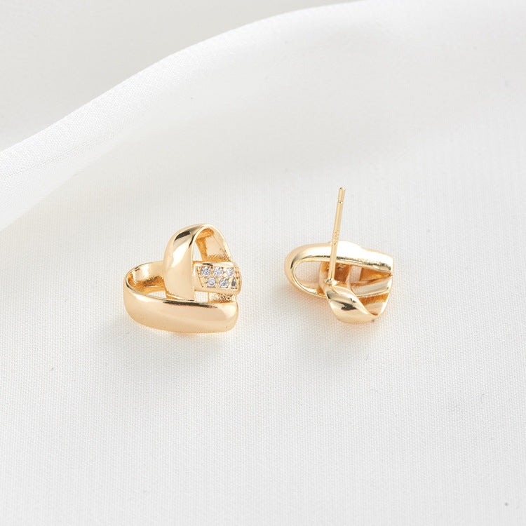 4 Heart Stud Earrings Rhinestone Embellished 14K GF Earing