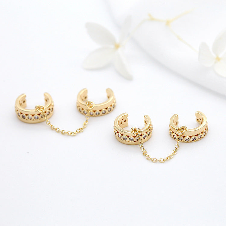 4 boucles d'oreilles en forme de cercle ouvert, câble, maillon de chaîne, enfileur, strass ornés de strass, 14K GF