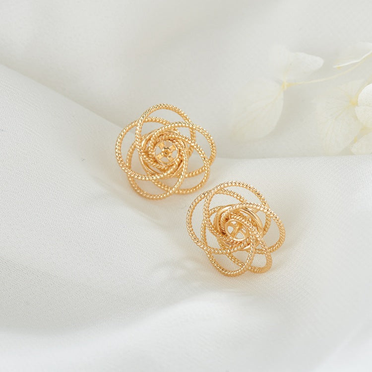 4 Hollow Rose Floral Stud Earrings 14K GF Earing Half Drilled Pearl Bead Blank