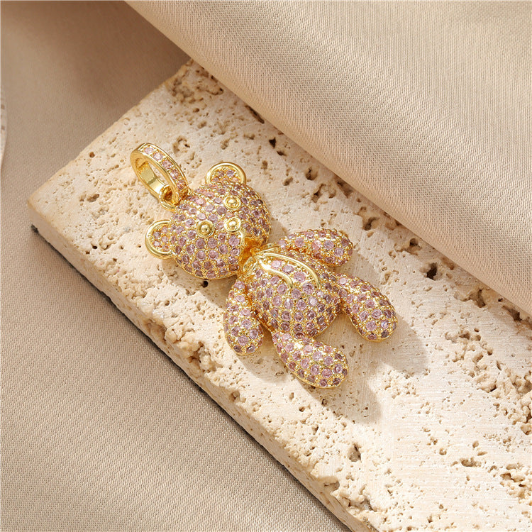 Pendentif à breloque 2 ours orné de strass 14K GF