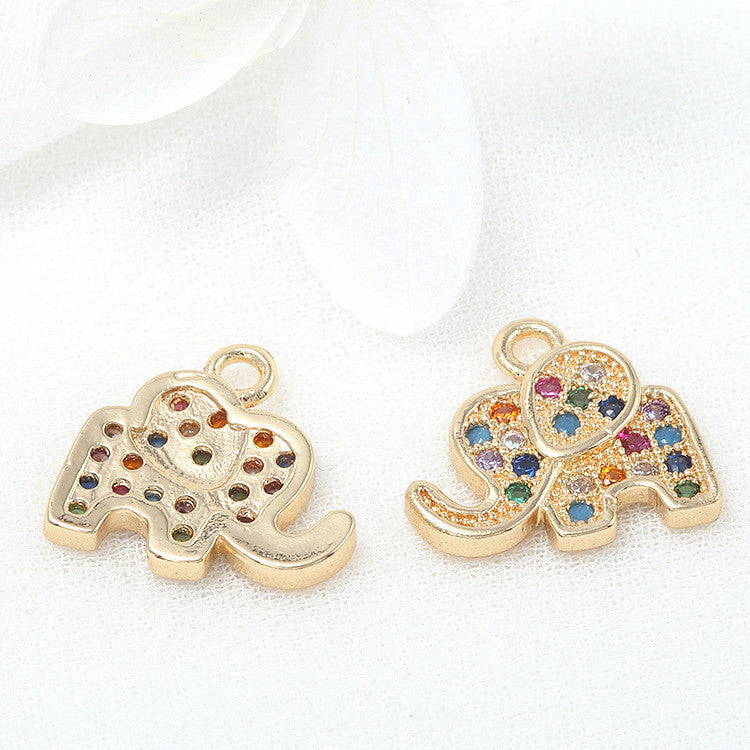 Pendentif à breloque 2 éléphants orné de strass 14K GF