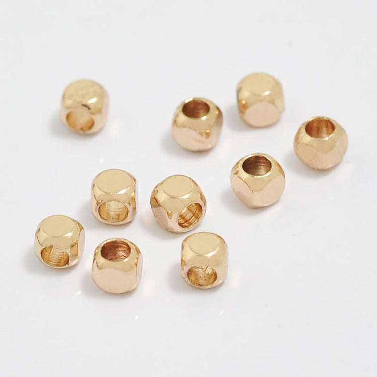 100 breloques de perles carrées brillantes, entretoise de perles en cuivre 14K GF