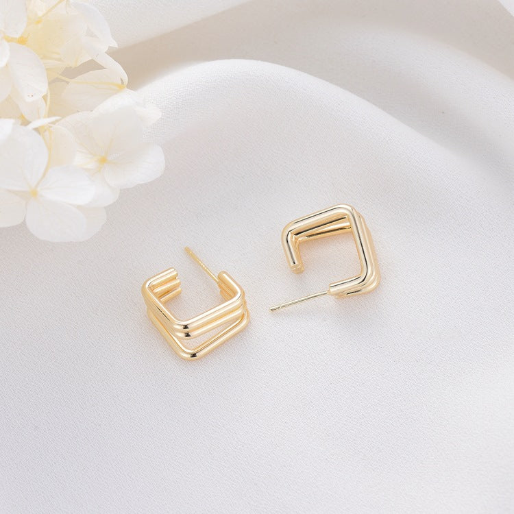 Boucles d'oreilles à tige à 4 cercles carrés, 14 carats, GF