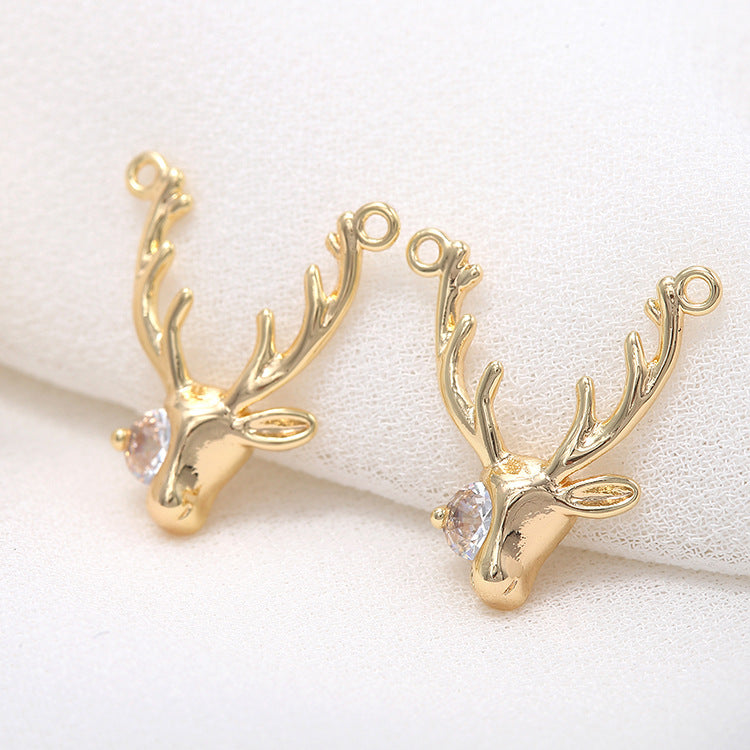 2 pendentifs à breloque renne à double boucle ornés de strass 14K GF