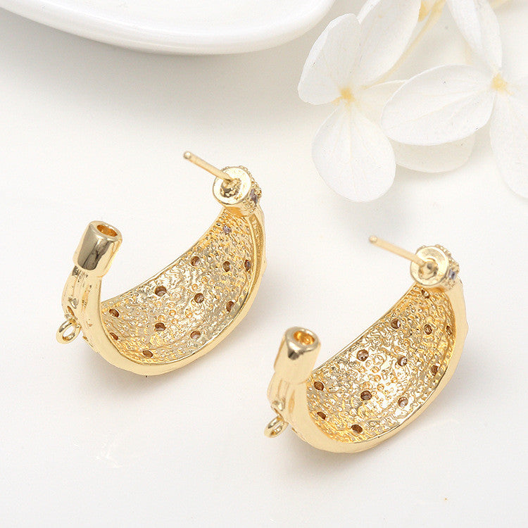 4 boucles d'oreilles à tige épaisses en demi-cercle avec boucles d'oreilles GF 14 carats ornées de strass