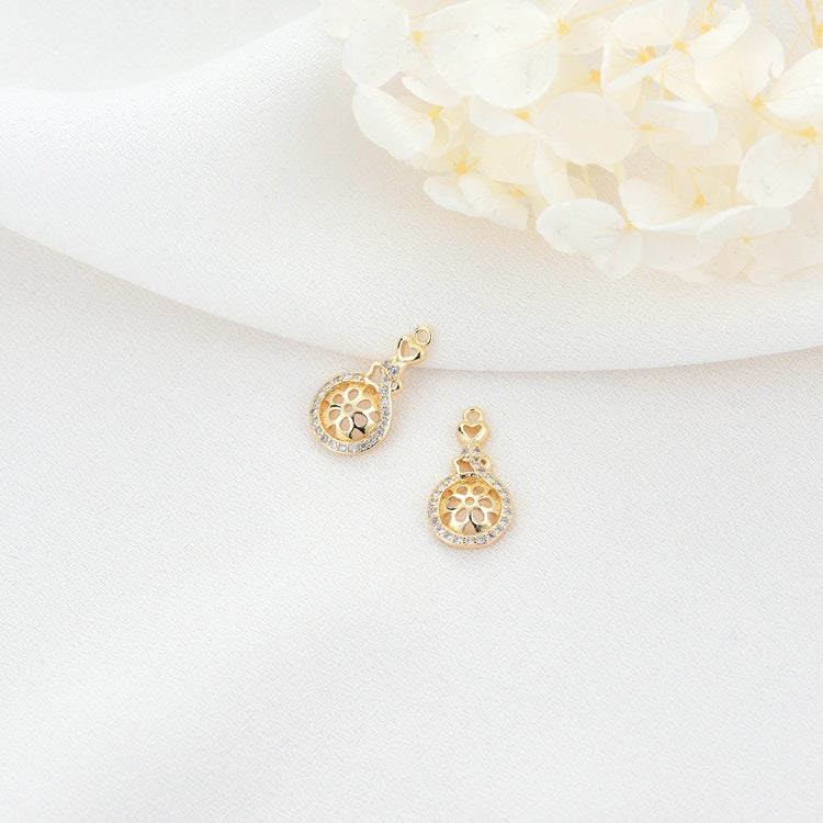 2 Floral Waterdrop Charm Pendant Rhinestone Embellished 14K GF Half Drilled Pearl Bead Blank