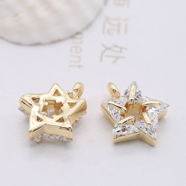 Pendentif à breloque 2 étoiles orné de strass 14K GF