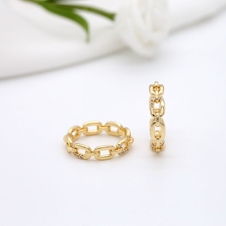 2 anneaux de déclaration de chaîne de câble à cercle fermé ornés de strass 14K GF