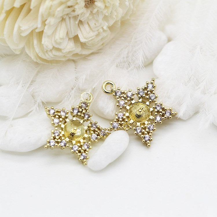 Pendentif à breloque 10 étoiles orné de strass 14K GF, perle semi-percée vierge