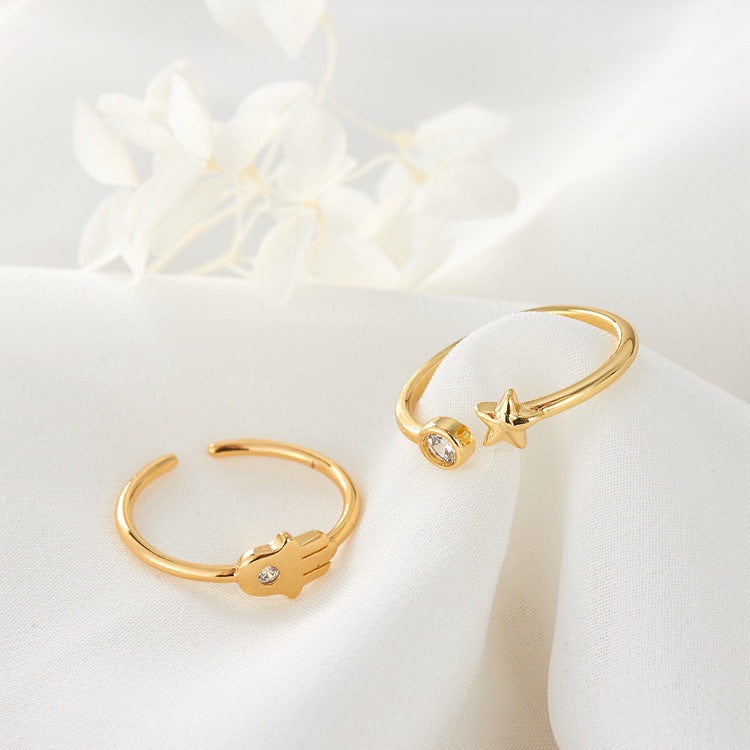 2 bagues de déclaration empilables à cercle ouvert et étoile 14K GF