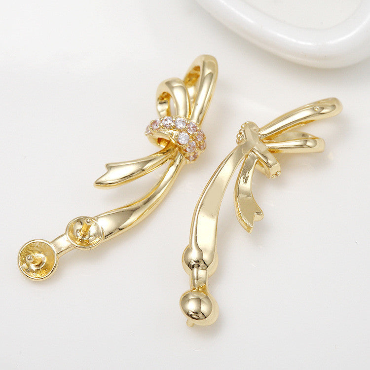 5 Schleifen-Charm-Anhänger mit Strass verziert, 14K GF, halbgebohrte Perle, Rohling