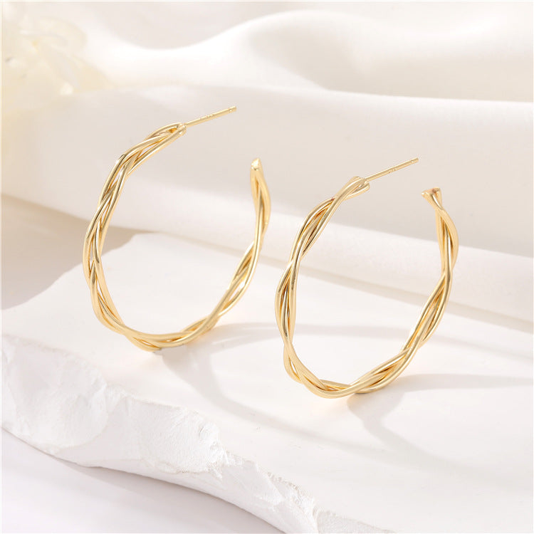 4 boucles d'oreilles créoles épaisses en cercles torsadés 14K GF Earing