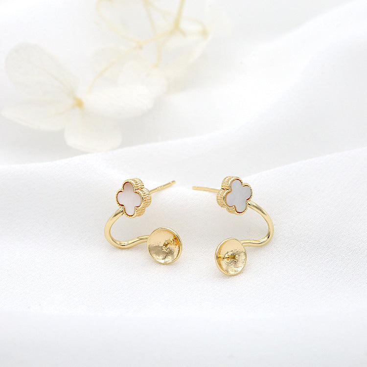 4 Cross Stud Earrings Enamel Epoxy 14K GF Earing Half Drilled Pearl Bead Blank