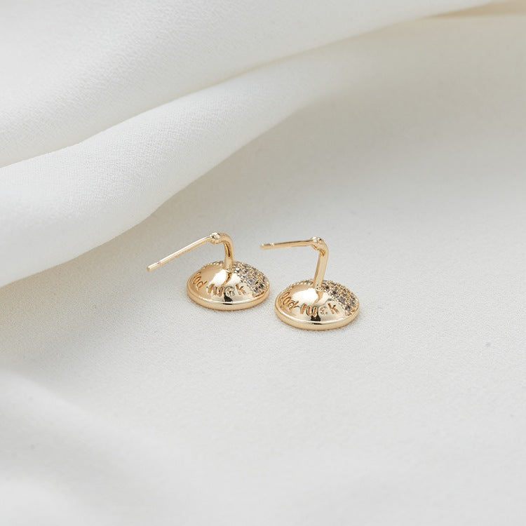 4 runde Plättchen-Ohrstecker, mit Strasssteinen verziert, 14-Karat-GF-Ohrring, halbgebohrte Perle, Rohling