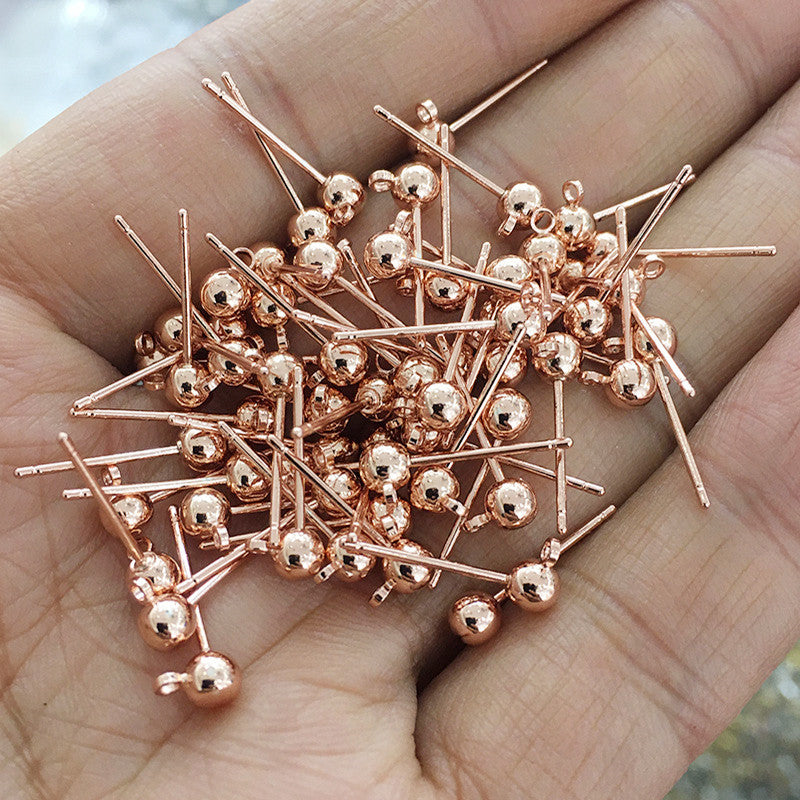 50 Glossy Round Ball Bead Stud Earrings with Loop 14K GF Earing