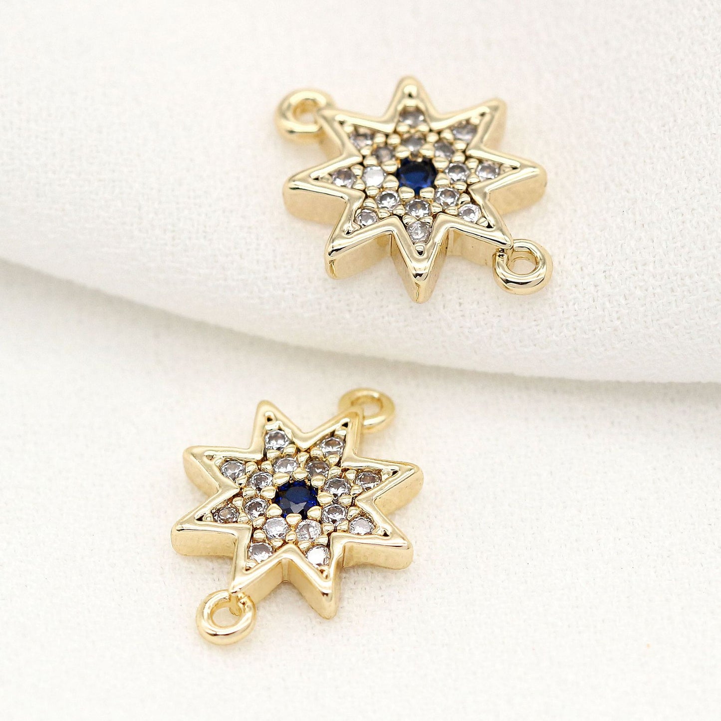 Pendentif à breloque 2 étoiles, connecteur à double boucle, orné de strass, 14K GF
