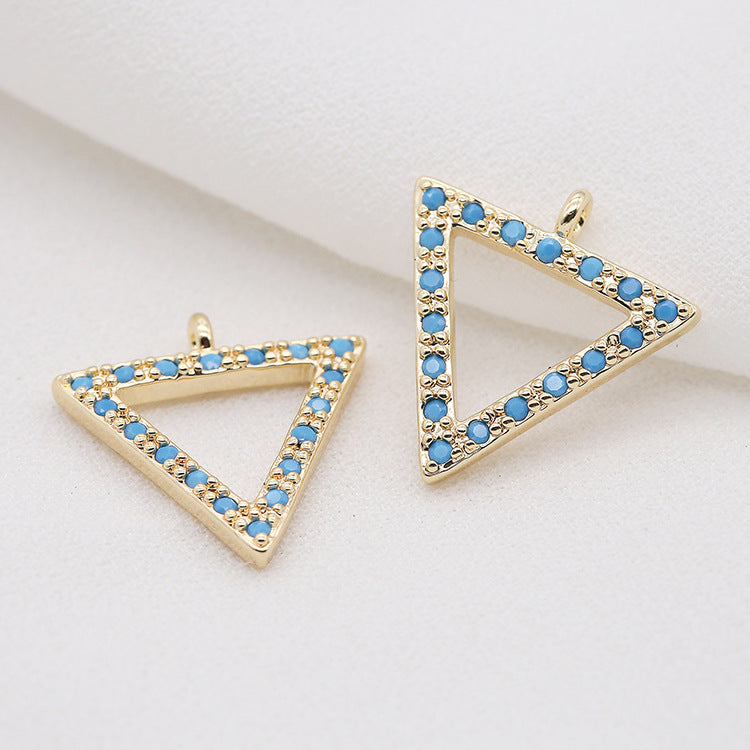 Pendentif à breloque 2 cercles triangulaires orné de strass 14K GF