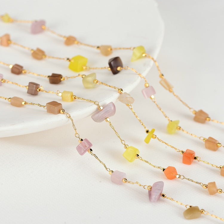 Chaîne de câble perlée en cristal brut de 2 mètres, quartz 14K GF embelli