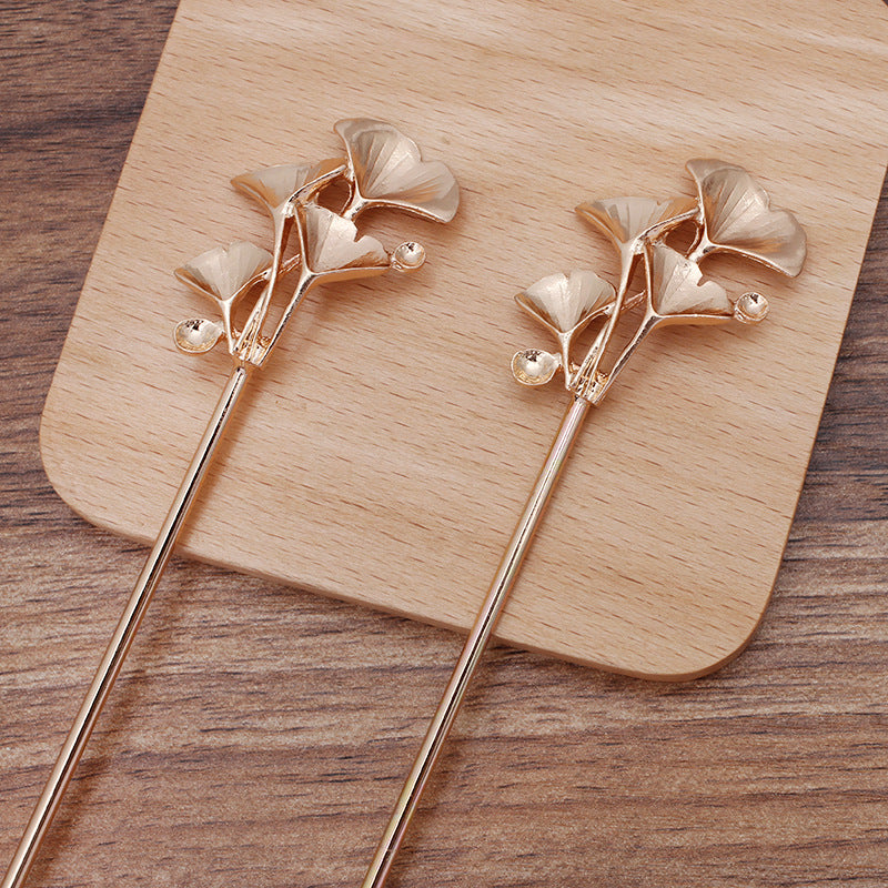 10 épingles à cheveux chinoises en forme de feuille de Ginkgo, 18KGP, perles rondes non poreuses de 4 à 8mm, Base vierge, réglage de perles en pierres précieuses