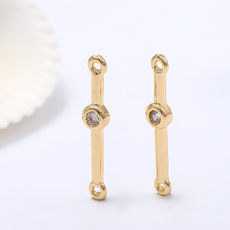 10 Double Loop Stick Bar Charm Connector Strass verziert 14K GF