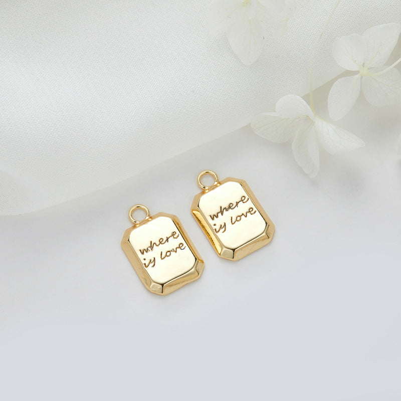 2 pendentif à breloque rectangulaire avec nom de reine de bonne chance, 14K GF