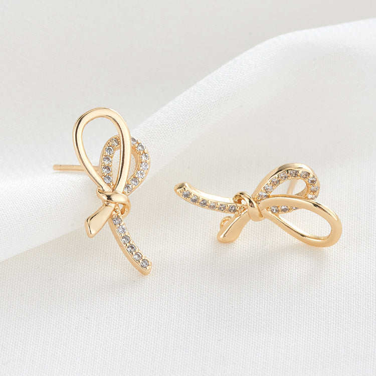 4 Ohrstecker mit Schleife, Strassverzierung, 14-Karat-GF-Ohrring