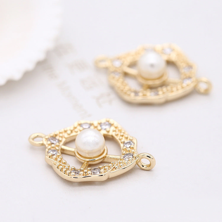 2 connecteurs de charme de cercle de roue creuse à double boucle, strass embellis 14K GF