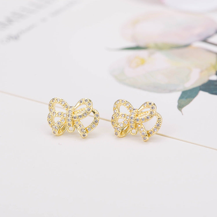 4 boucles d'oreilles à tige avec nœud papillon et boucle d'oreille ornées de strass GF 14 carats