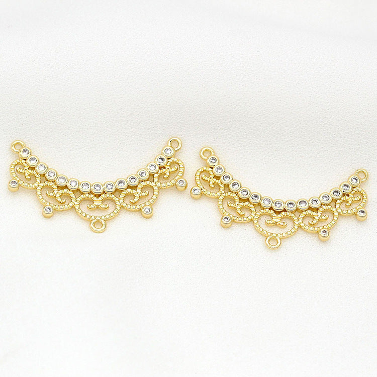 2 mehrfach geschlungene hohle florale Charm-Verbindungsstücke mit Strassverzierung aus 14-karätigem GF