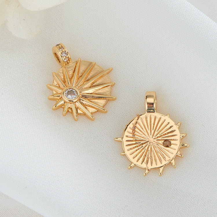 2 pendentif à breloque soleil aile d'ange orné de strass 14K GF