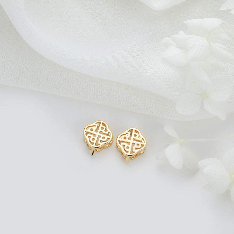 2 breloques en perles florales creuses ornées de strass 14K GF, entretoise de perles