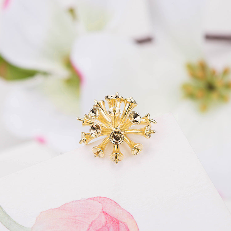Boucles d'oreilles à tige en grappe de 4 fleurs 14K GF, perles à moitié percées, vierges