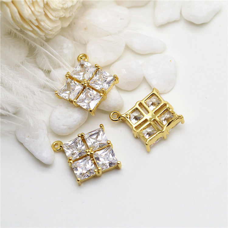 Pendentif à breloque en diamant carré 20, orné de strass 14K GF