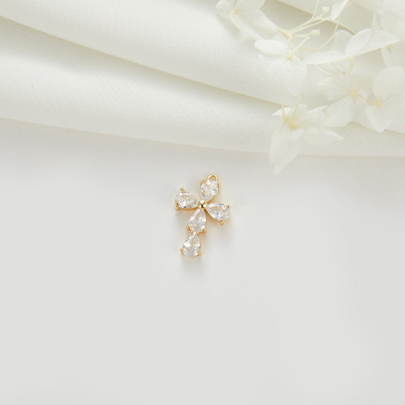 2 pendentifs à breloque croix en pierre carrée ronde ornés de strass 14K GF