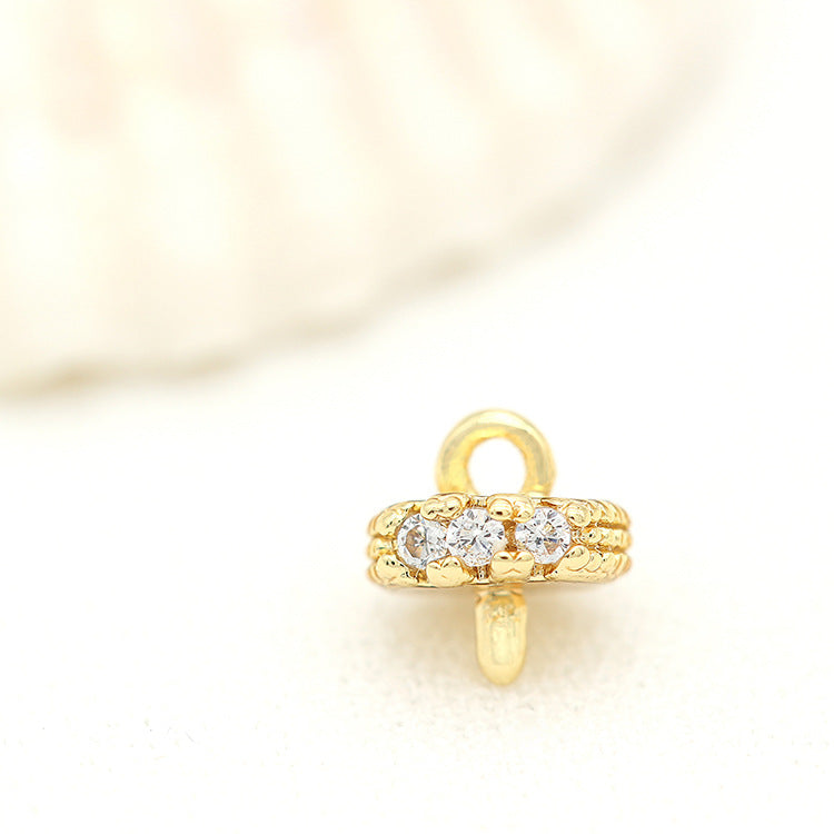 2 Roundelle Charm Pendant Rhinestone Embellished 14K GF Half Drilled Pearl Bead Blank