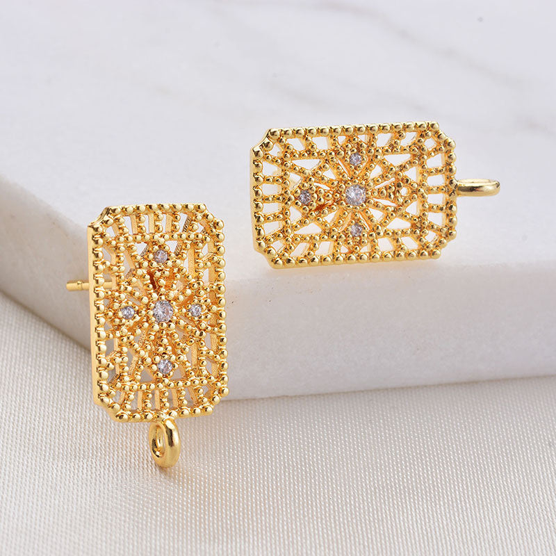 20 boucles d'oreilles rectangulaires creuses avec boucle 14K GF, ornées de strass