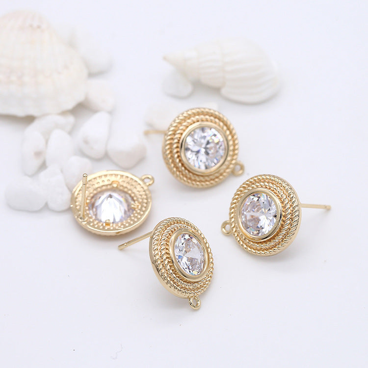 4 boucles d'oreilles rondes avec boucle 14K GF strass embellies